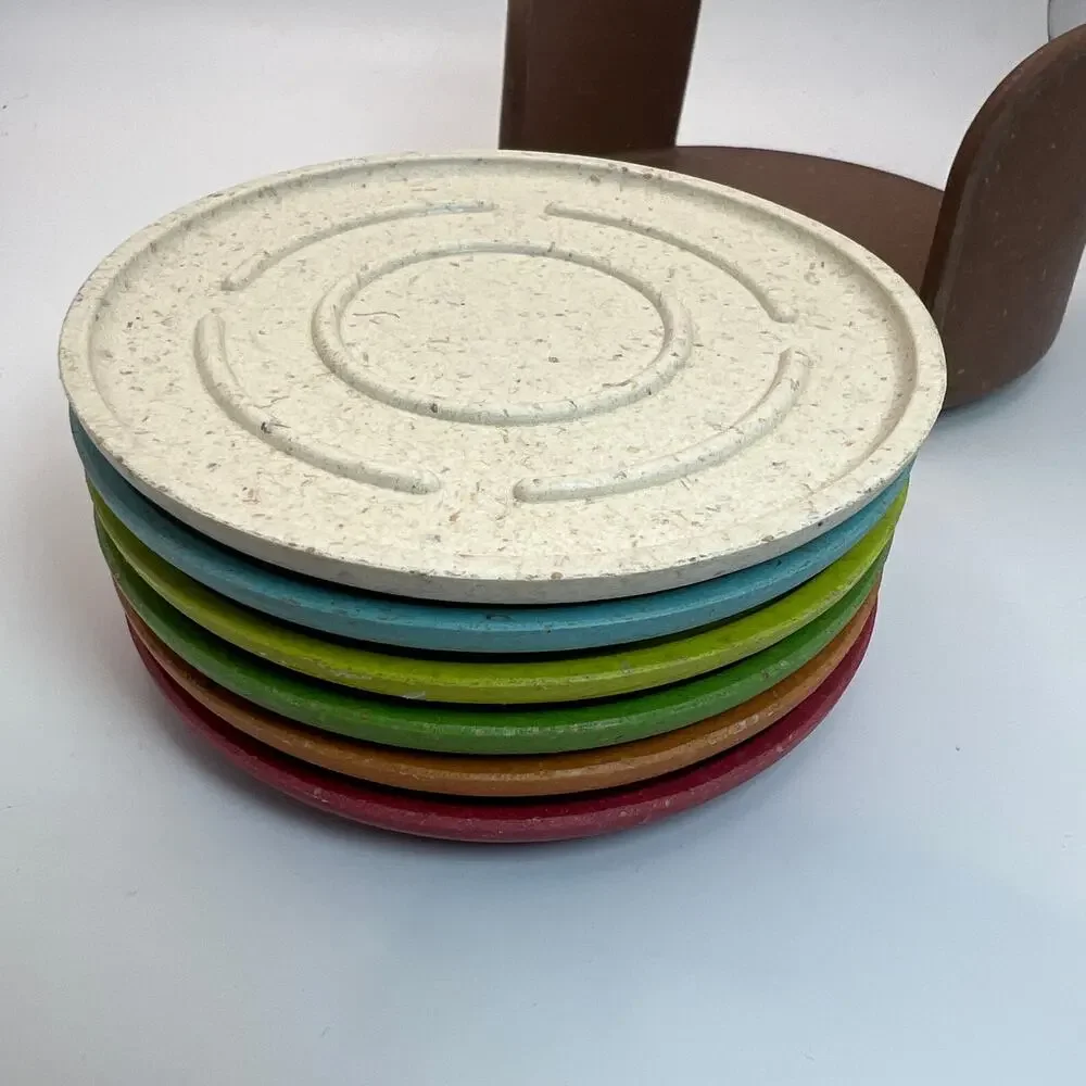 Vintage Y2K Kamenstein Rainbow Coasters Set of 6 Holder Retro Barware Mod Gift